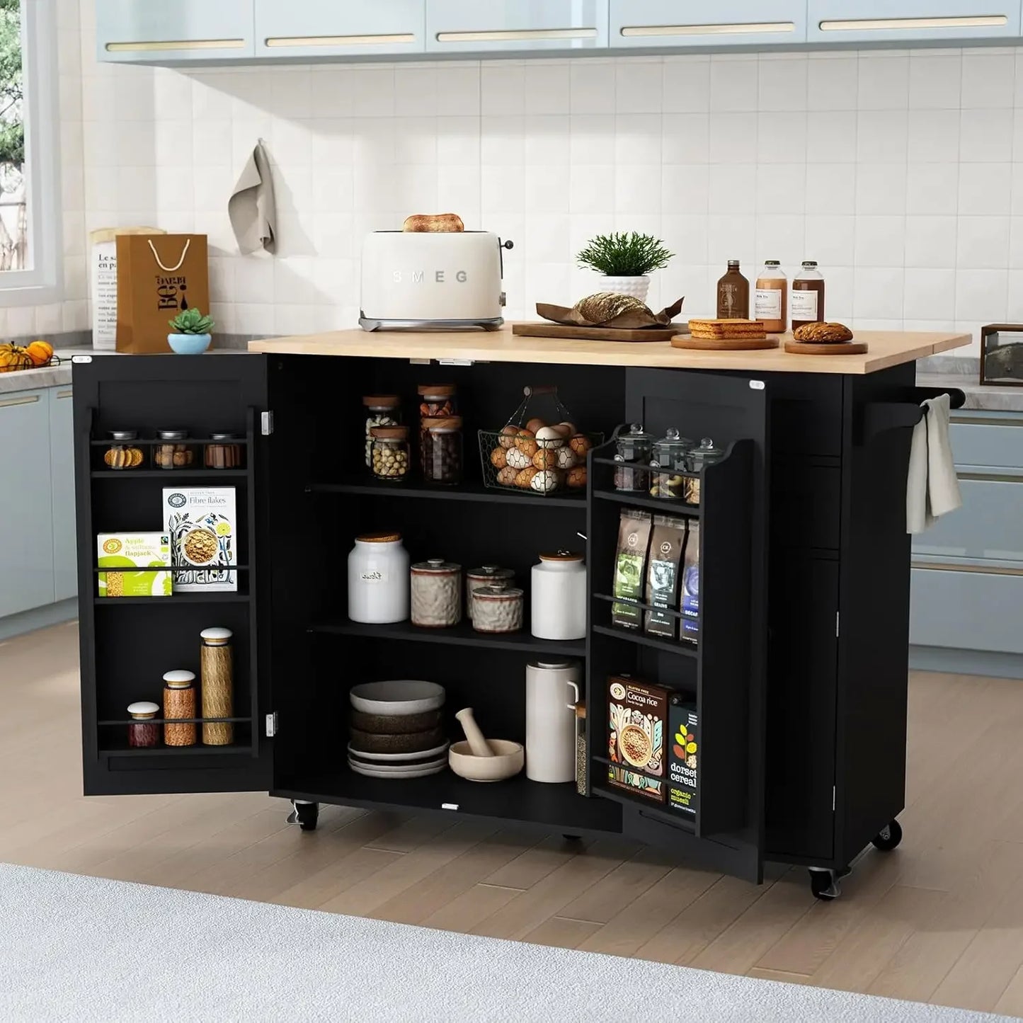 Kitchen Island With Storage Rolling Cart Drop Leaf Bar Countertop