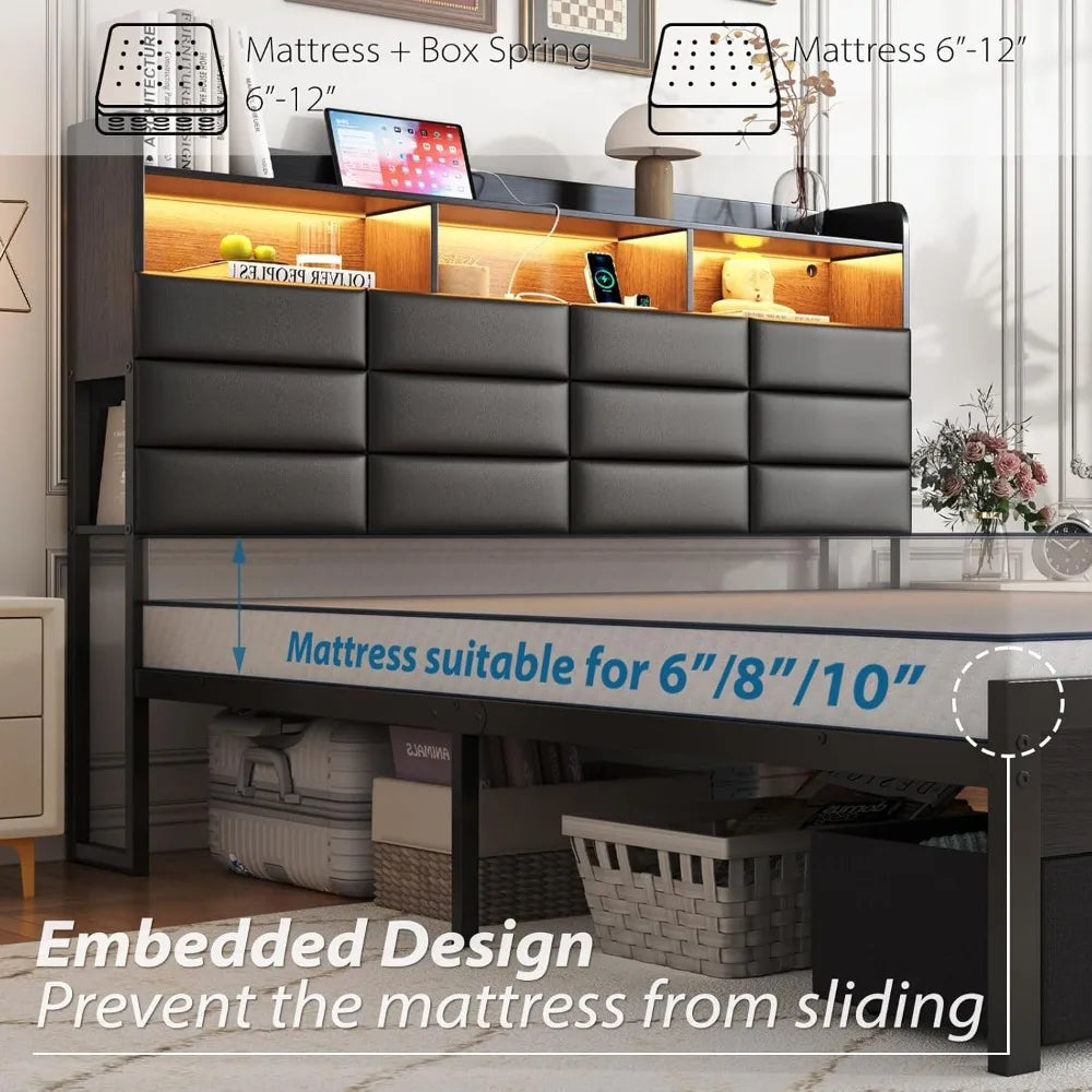 Bed Frame With Storage Headboard And Four Drawers With Charging