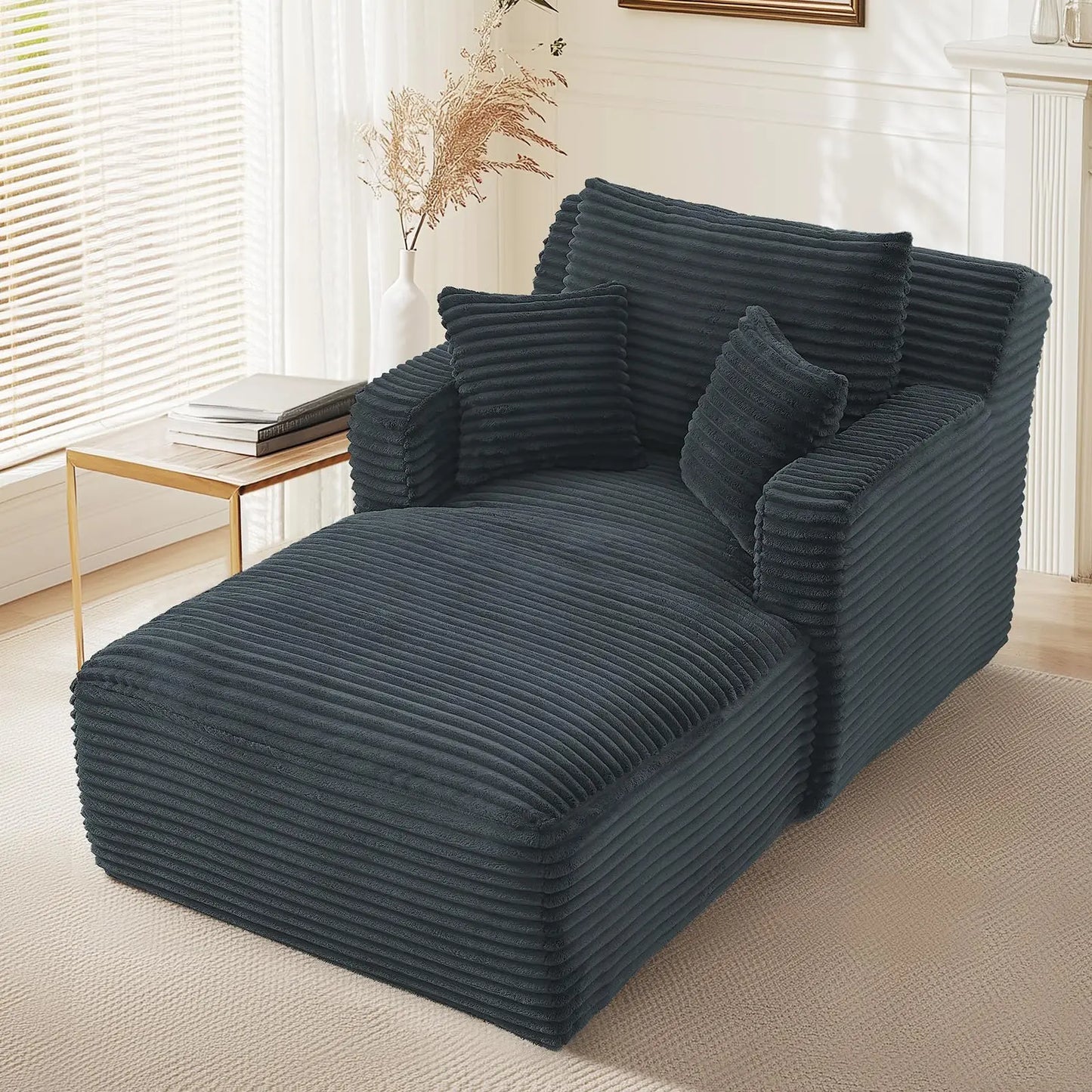 Indoor Oversized Upholstered Chaise Lounge Sofa Bed With 3 Pillows Customized