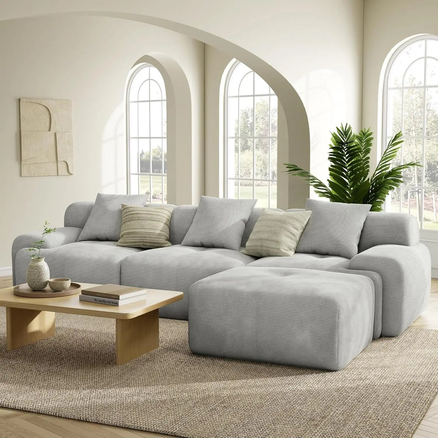 Combination Modular Sectional Sofa Ottoman Corduroy Deep Seat