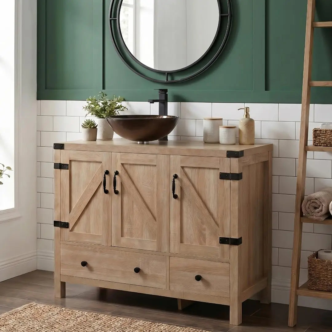 Minimalist Engineered Wood Bathroom Vanity With White Ceramic Sink