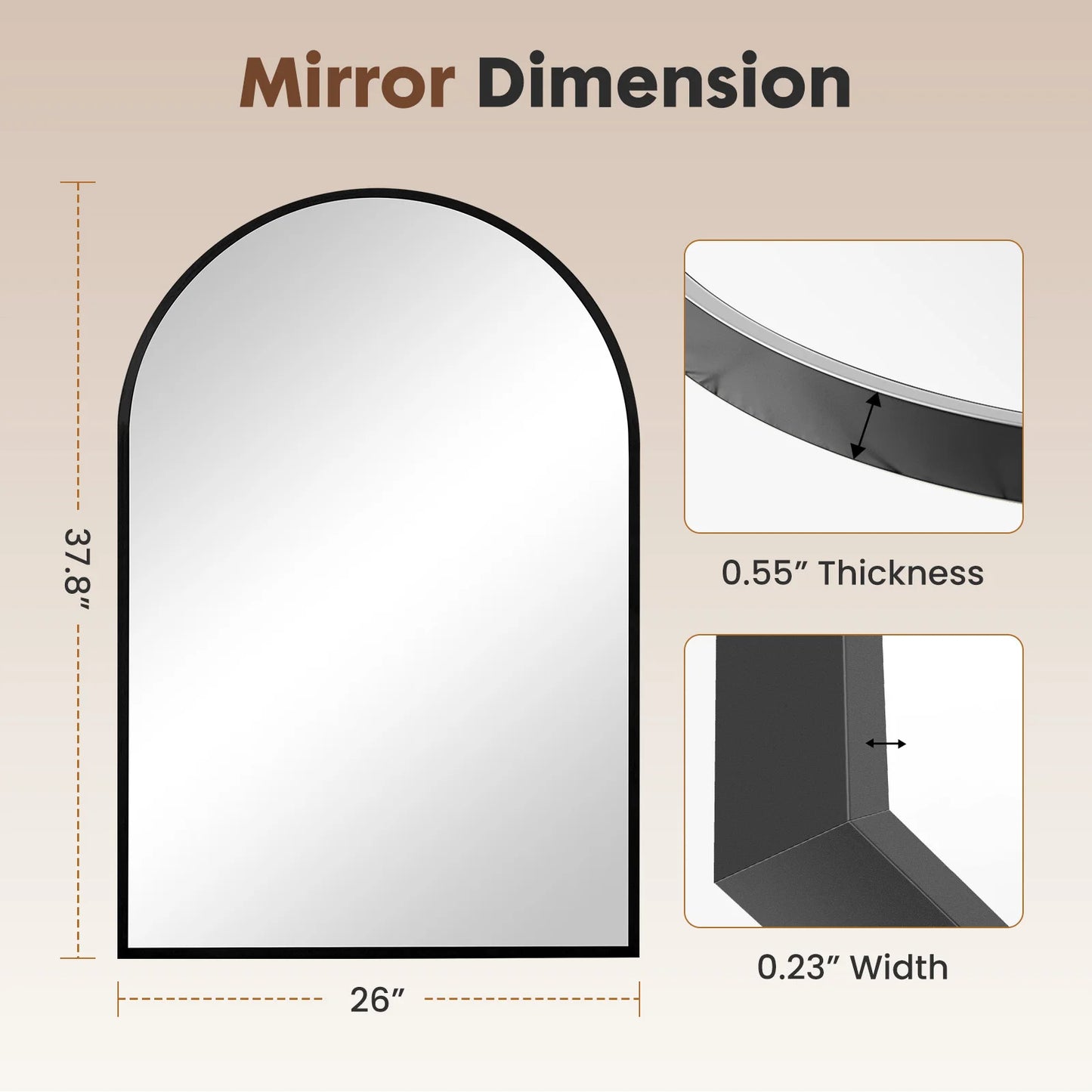 JHK Arched Metal Framed Wall Mirror For Bathroom Decor