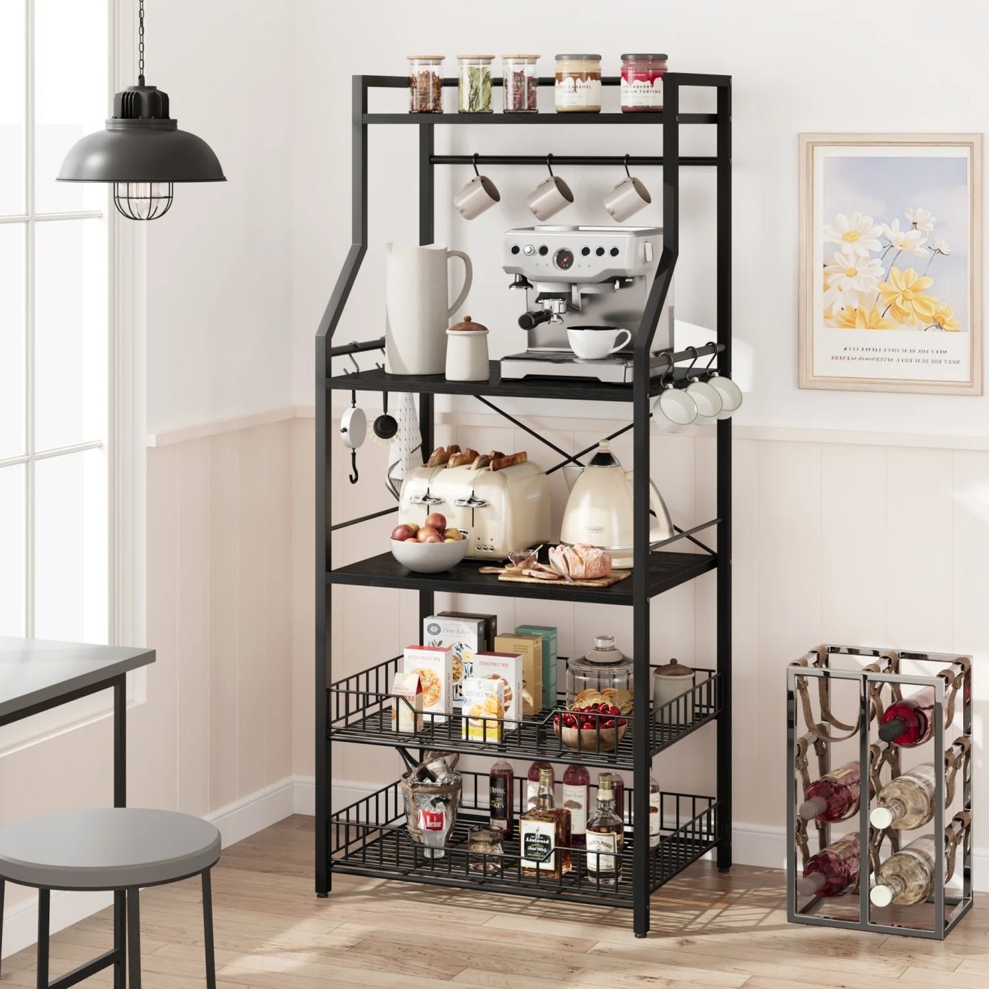 HiMISS Kitchen Bakers Rack Microwave Oven Stand Industrial Wire Baskets