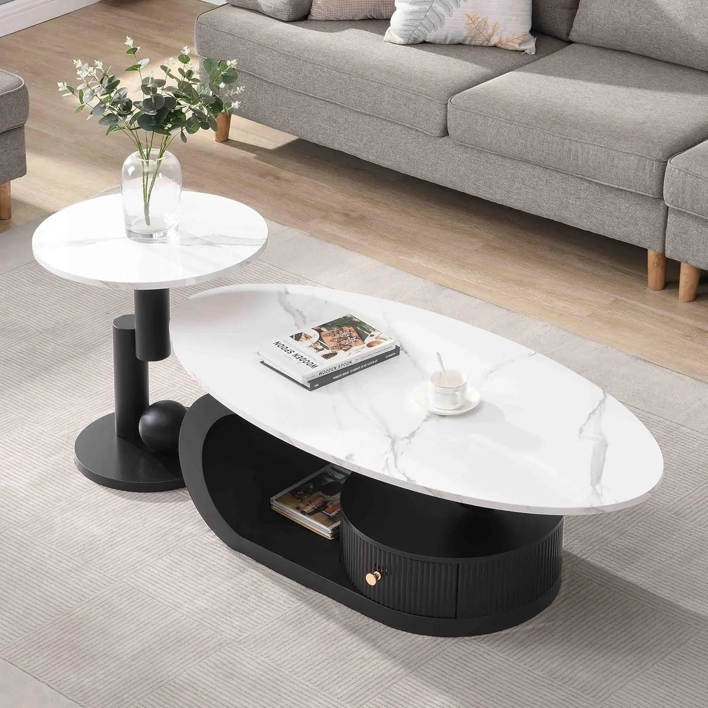 Modern Coffee Table With Stainless Steel Pedestal Luxury