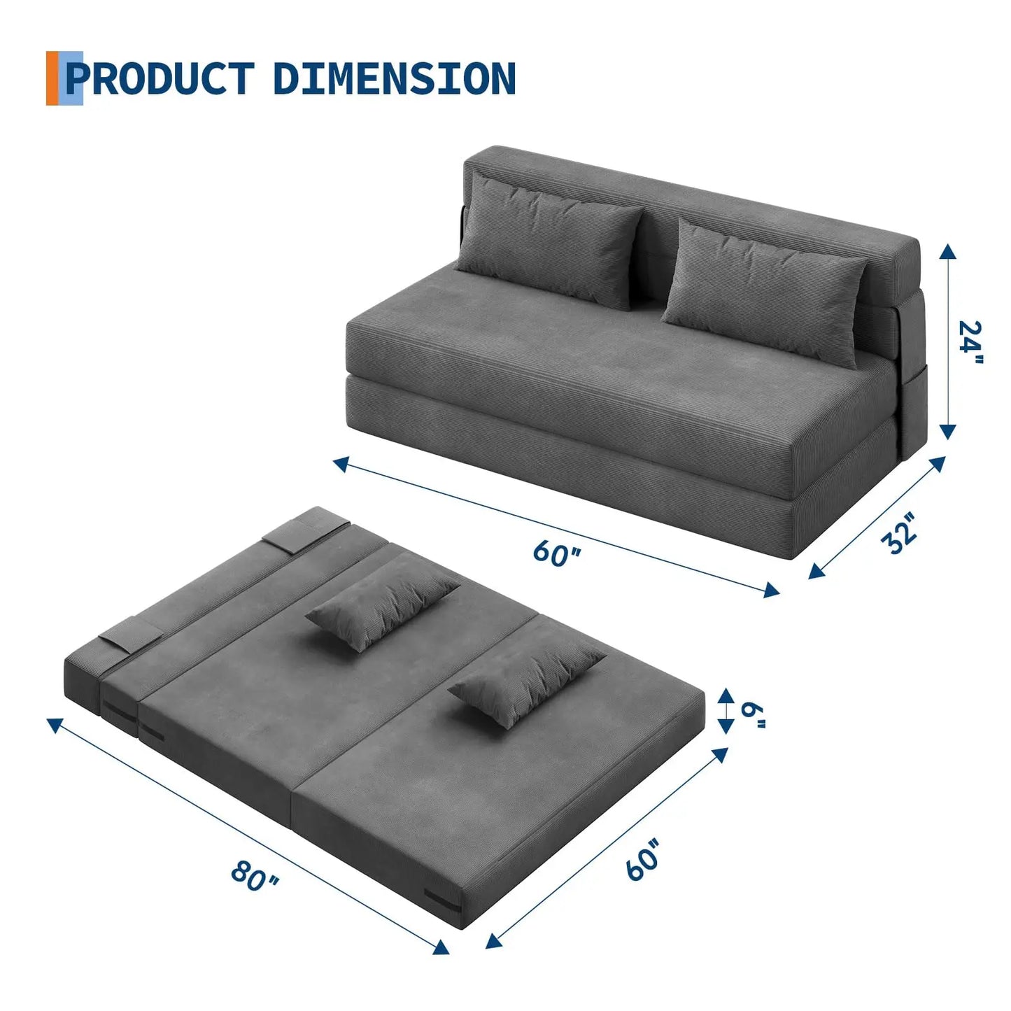 HobbyLane 4-in-1 Folding Sofa Bed Corduroy Couch With Pillow