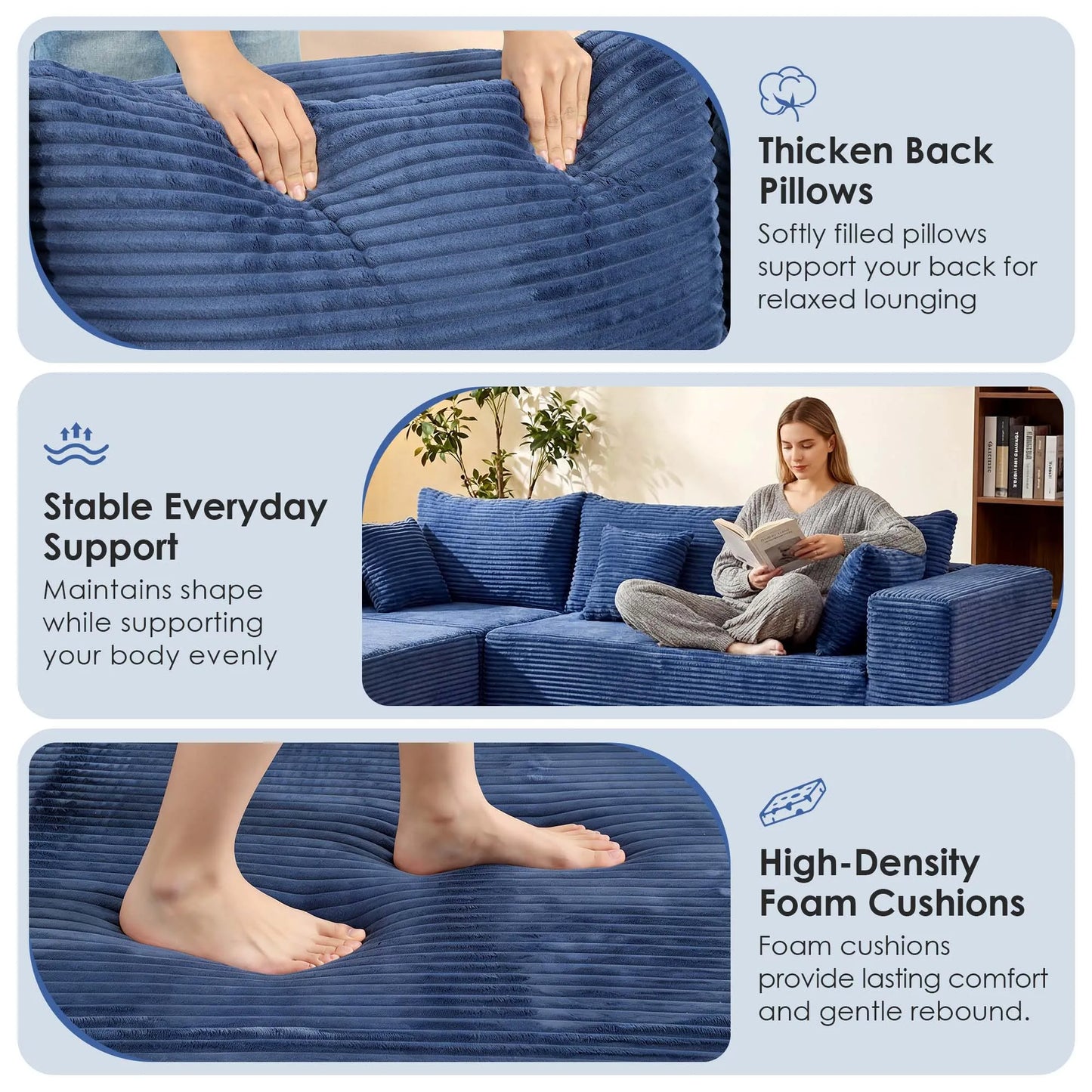Redlife Modular Sectional Sofa With Ottoman Corduroy Upholstery