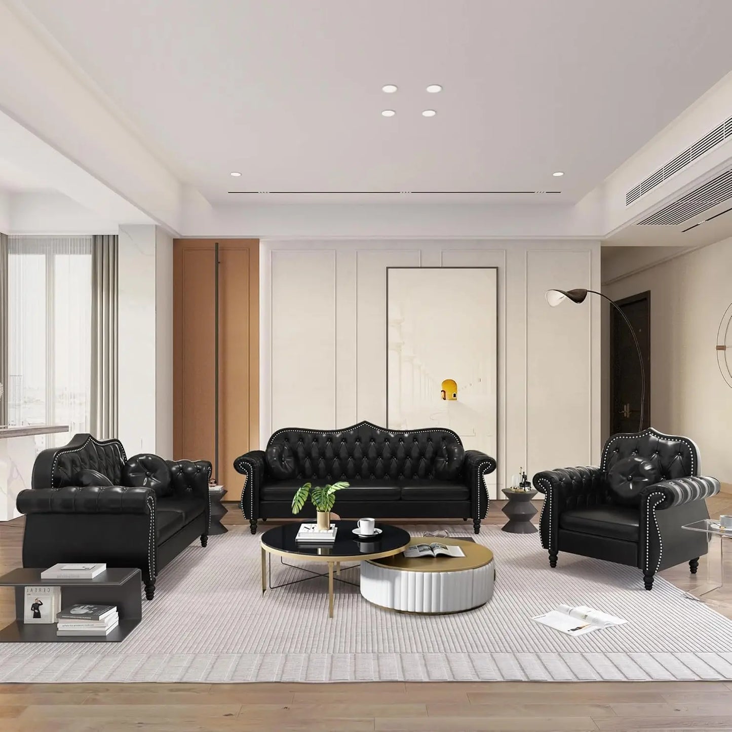 OEING Mid-Century Modern Two-Seater Loveseat With Deep Button Tufting