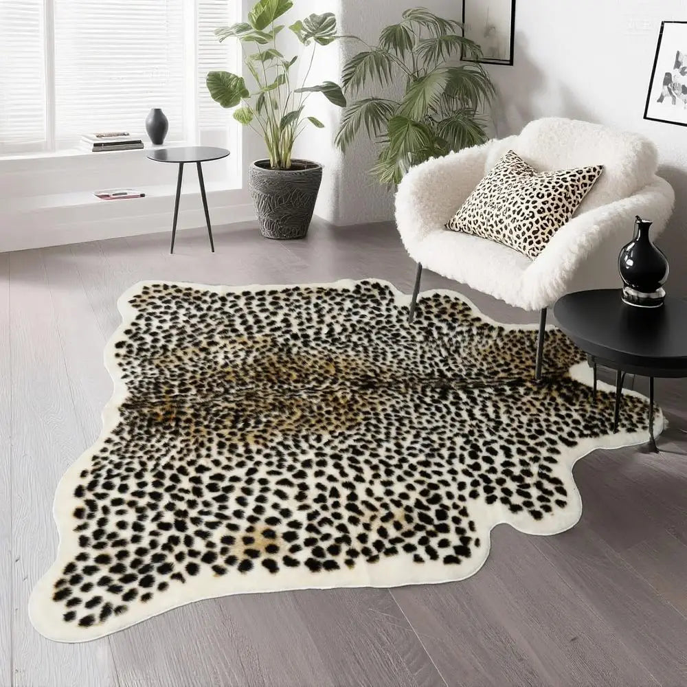 Faux Fur Leopard Print Animal Skin Rug for Home Office