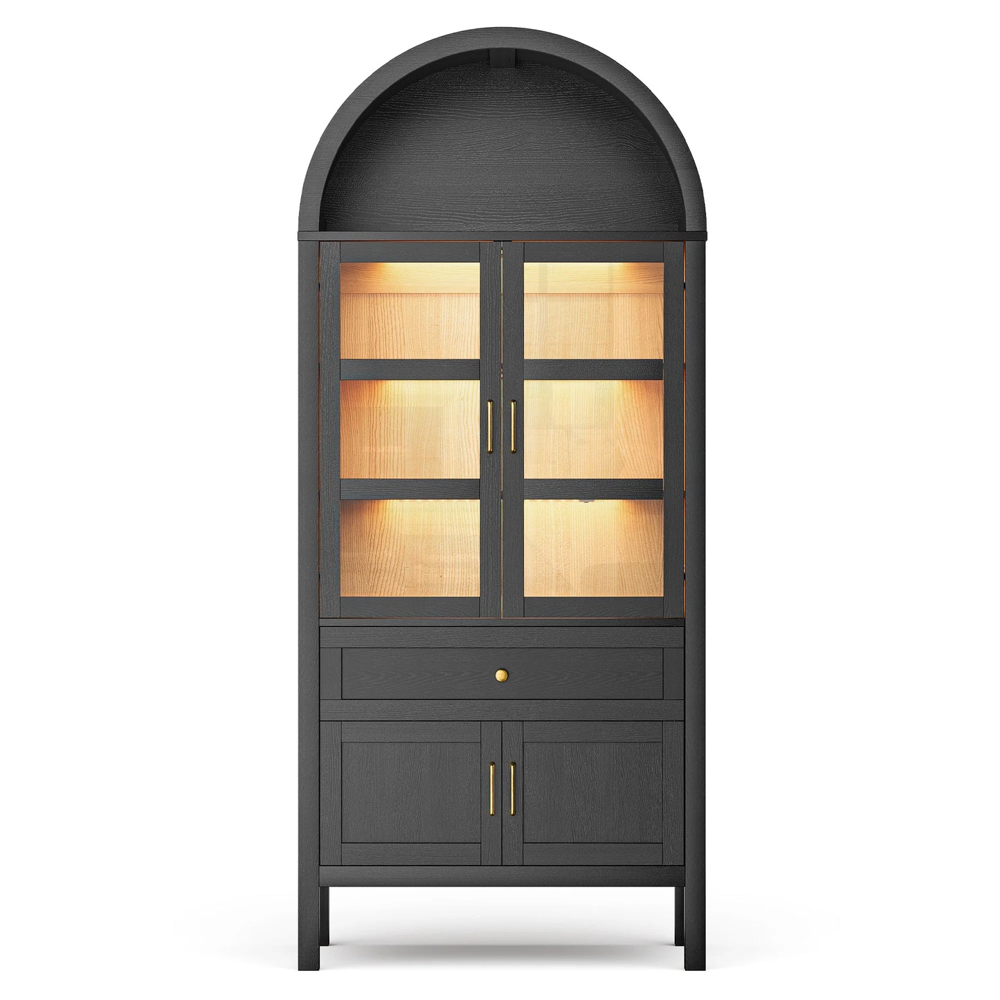 Furgle Arched Wood Storage Cabinet With Adjustable Shelves Dimmable Lights