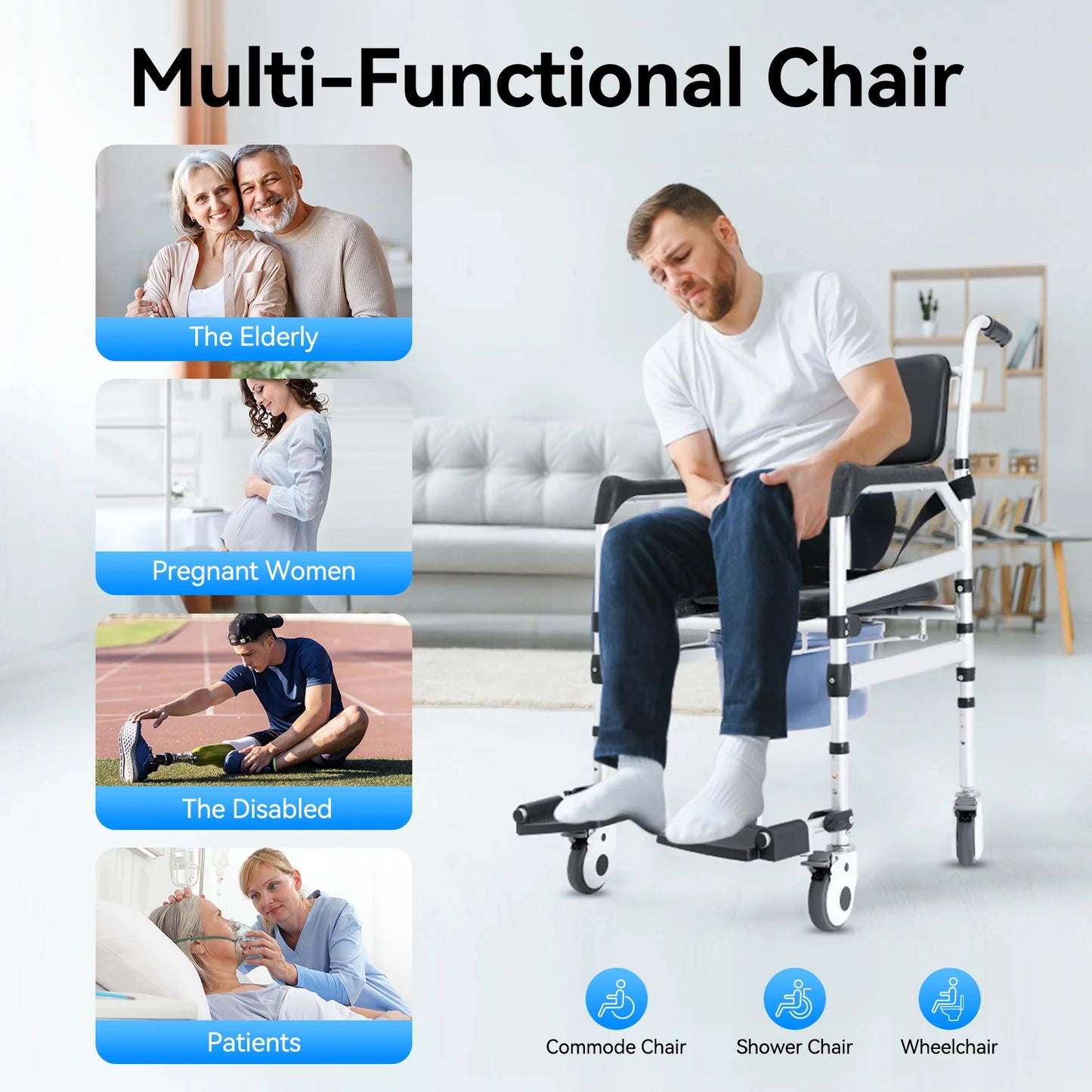Bymaocar Folding Toilet Chair With Wheels For Elderly Disabled