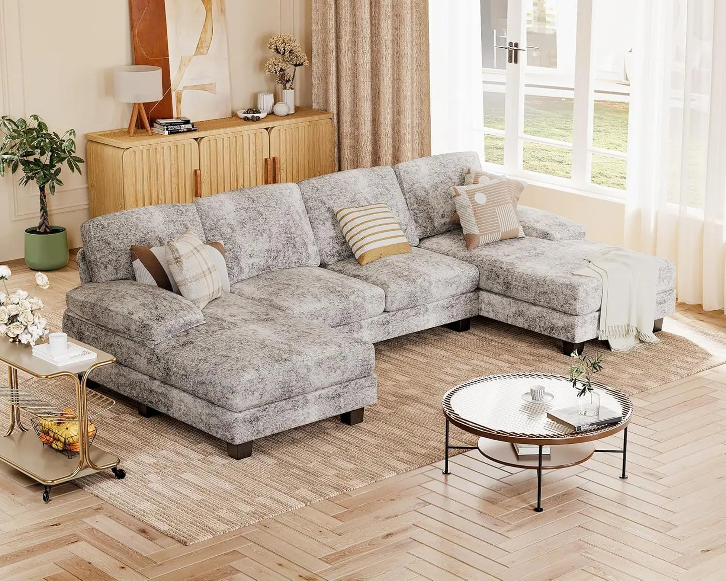 XIUWO U Shaped Chenille Sectional Sofa For Small Living Room