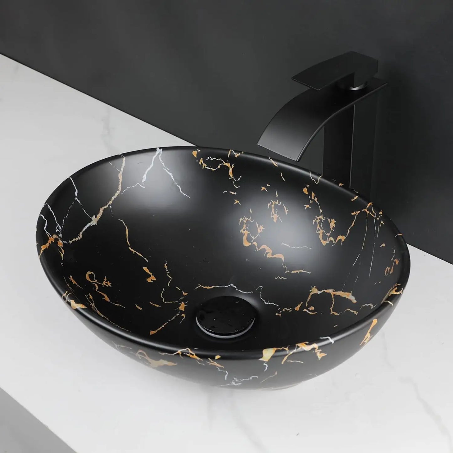 YANKSMART Ceramic Vessel Sink Oval Above Counter With Faucet Drain