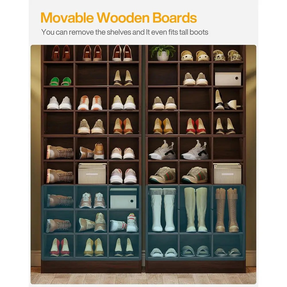 10-Tier Wooden Shoe Cabinet With 30 Cubbies Entryway Organizer