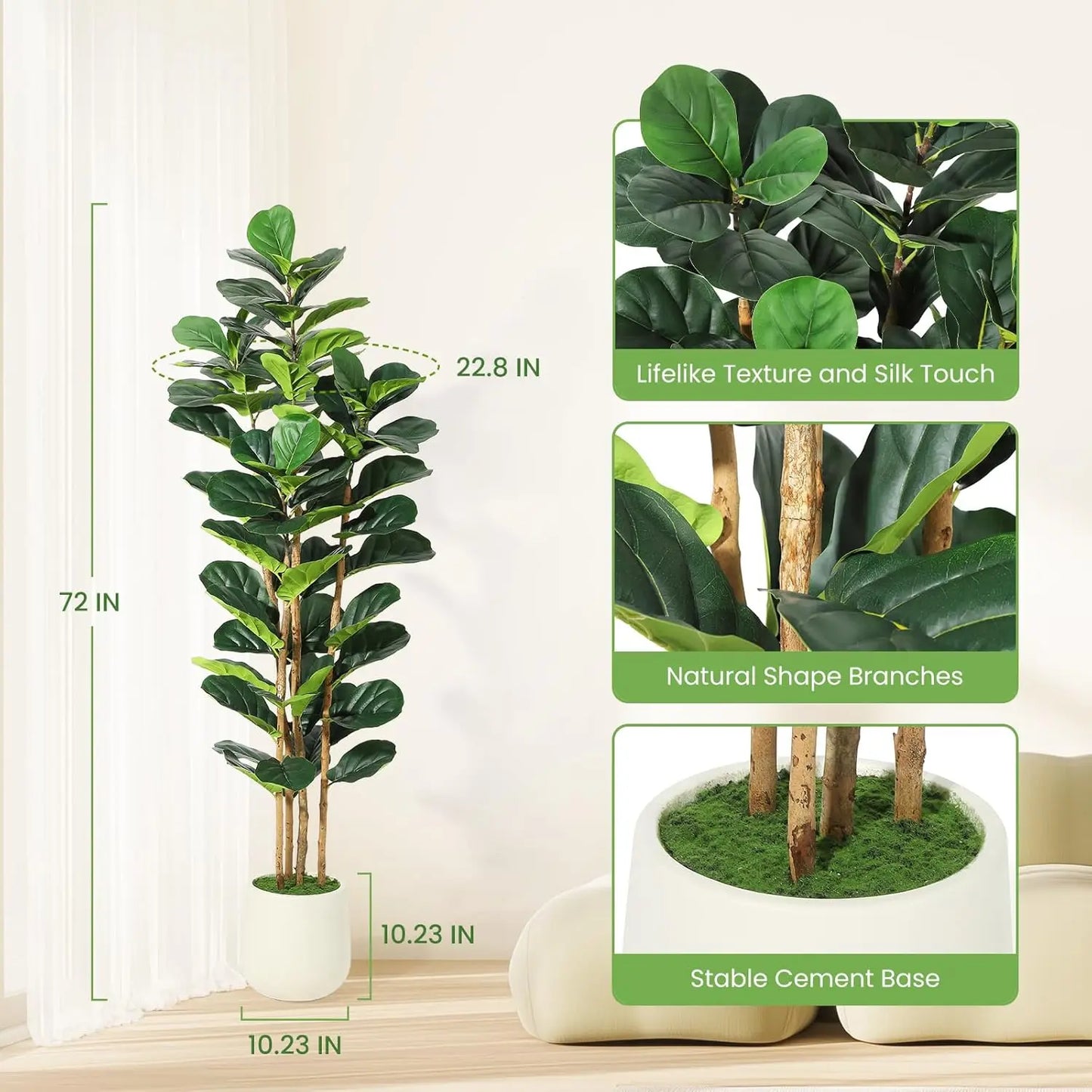 HiMISS Artificial Fiddle Leaf Fig Tree With Pot Decor