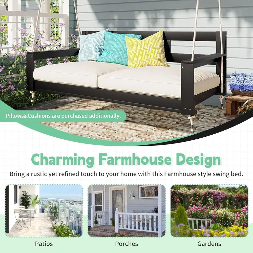 Outdoor Swing Daybed With 4 Hanging Ropes For Patio Garden