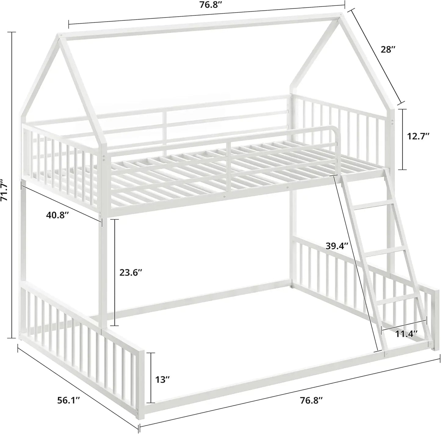 LIKIMIO House Shaped Bunk Bed With Metal Slats No Box Spring