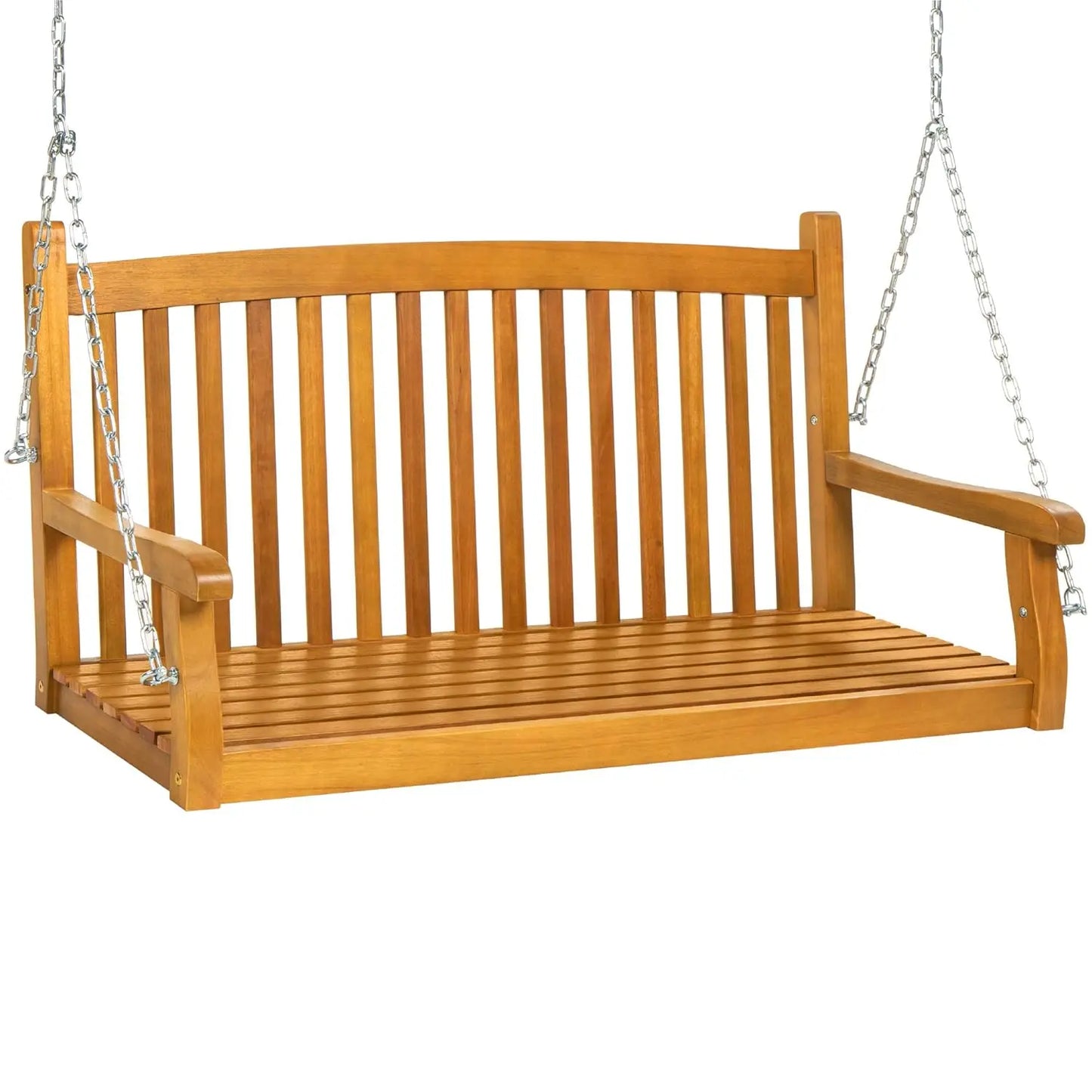 Acacia Wood Curved Porch Swing with Chains for Outdoor Patio