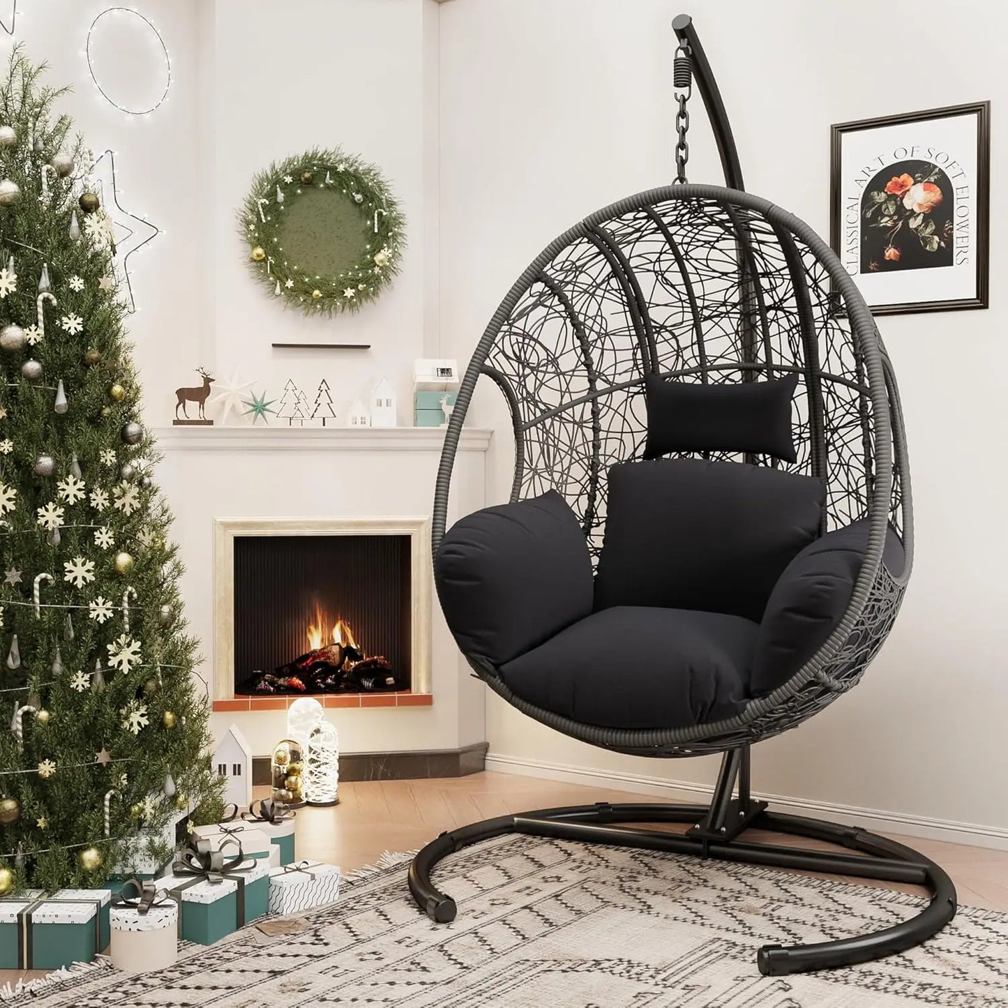 Hanging Egg Swing Chair With Stand All Weather Wicker 400lb