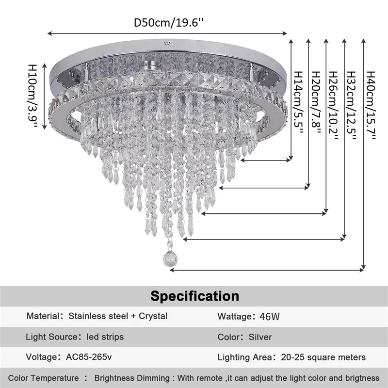 GreeLustr Crystal Led Chandelier For Living Room Dimmable Remote Light