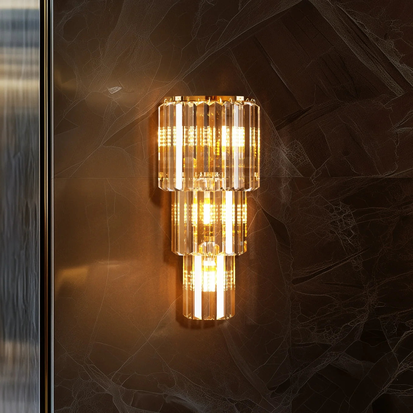 Crystal Wall Lamp 3 Layer Sconce With E14 LED Bulbs