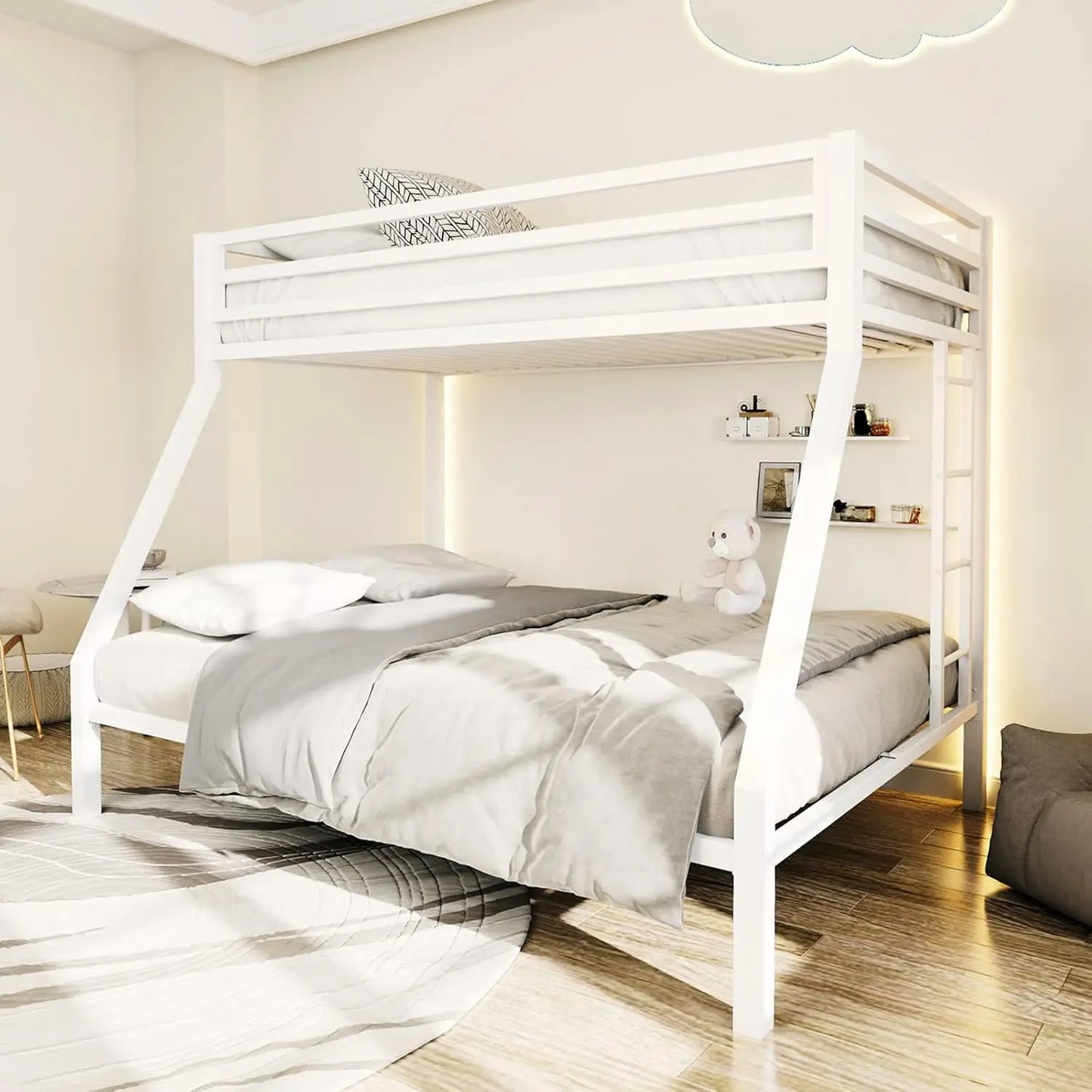 XIAOLANG Metal Loft Bunk Bed Guardrail Ladder Space Saving