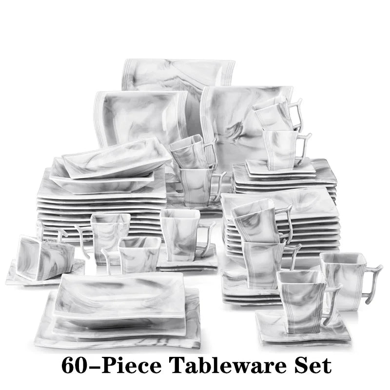 MALACASA Flora Marble Porcelain Dinnerware Set Elegant Ceramic Tableware