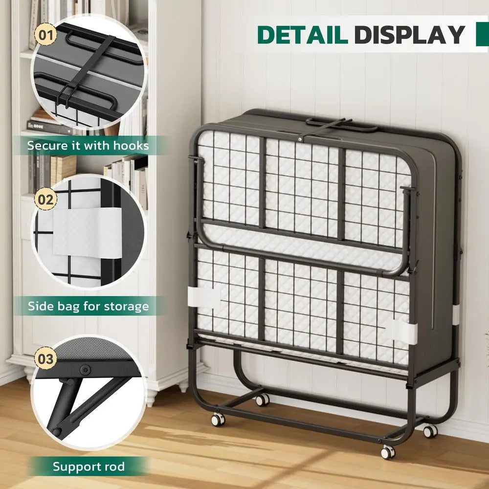 Folding Rollaway Bed With Memory Mattress And Metal Frame