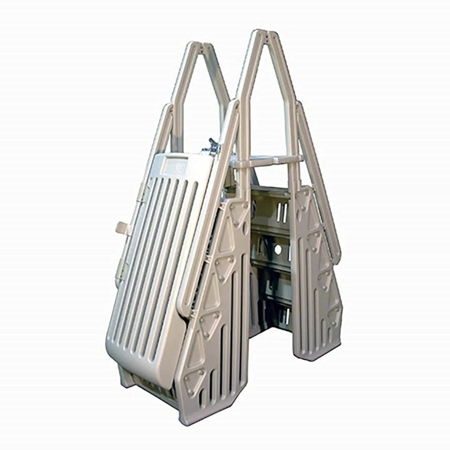 Adjustable Above Ground Pool Ladder With Gate Closure And Deck Mount Flanges