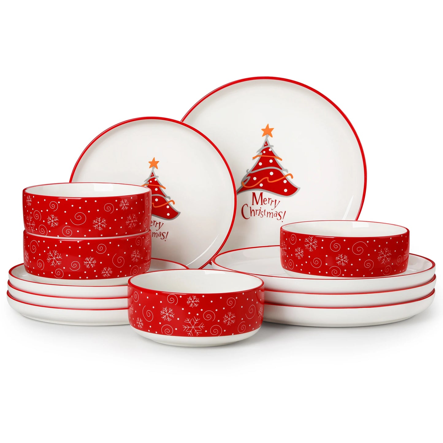 MALACASA Christmas Dinnerware Set Ceramic Plates Bowls Mugs