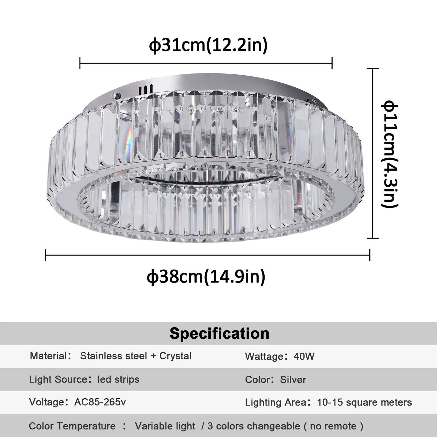 VETRULUS Crystal Ceiling Lamp LED Circle Chandelier for Living Room