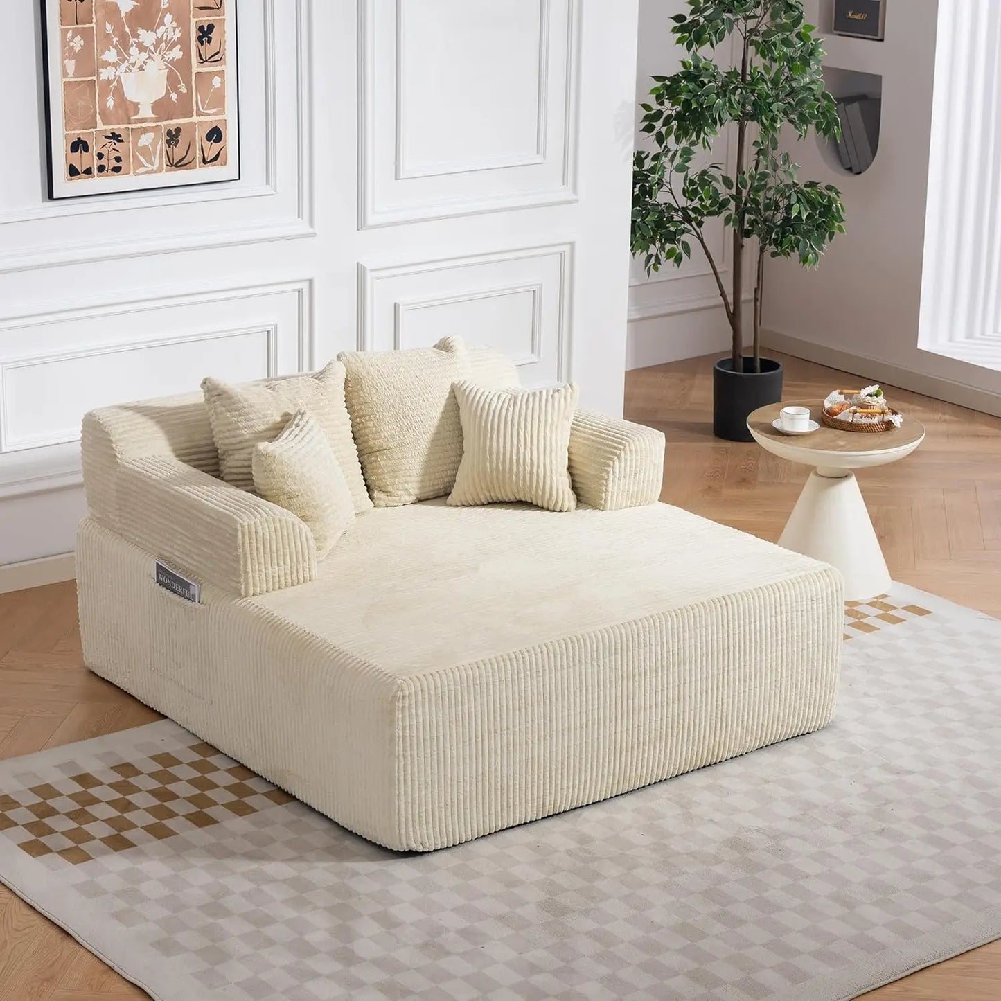Chaise Lounge Chair Sofa Bed With Armrests And Pillows