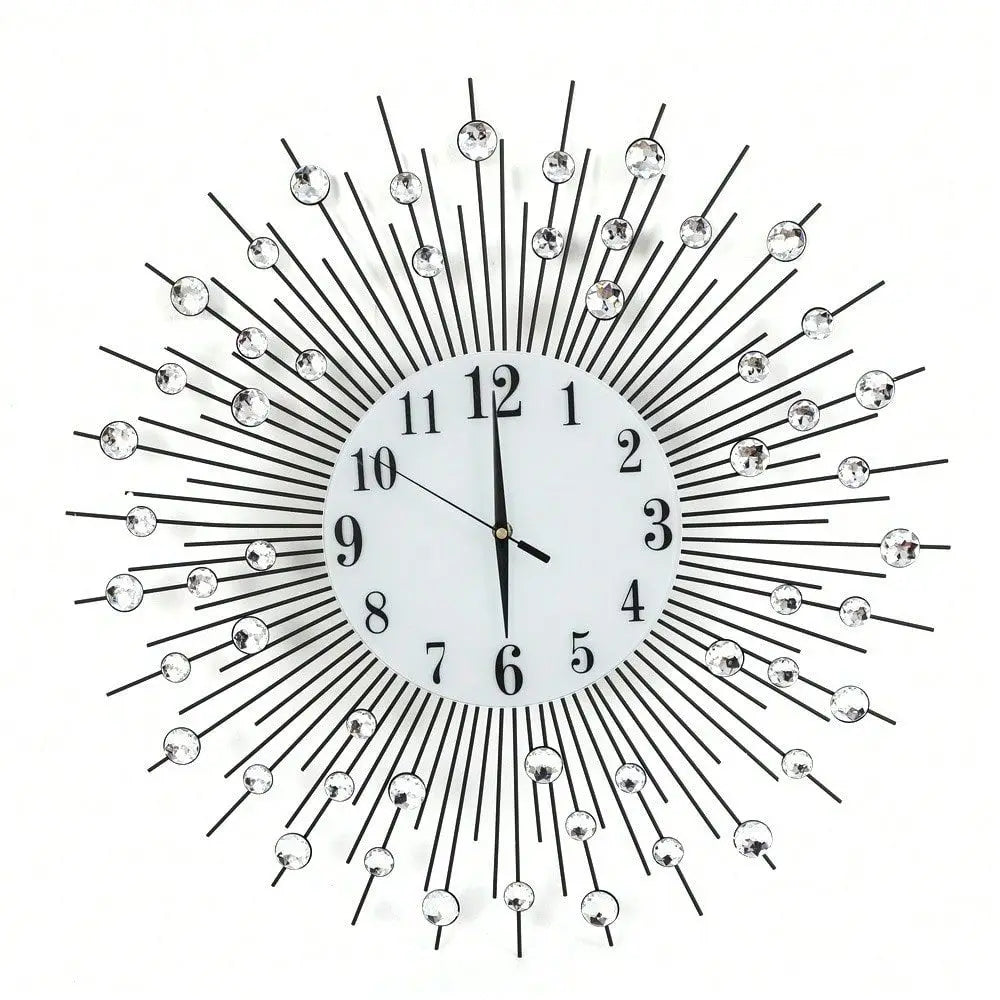 Modern Crystal Diamond Wall Clock 3D Flower Design Silent Metal