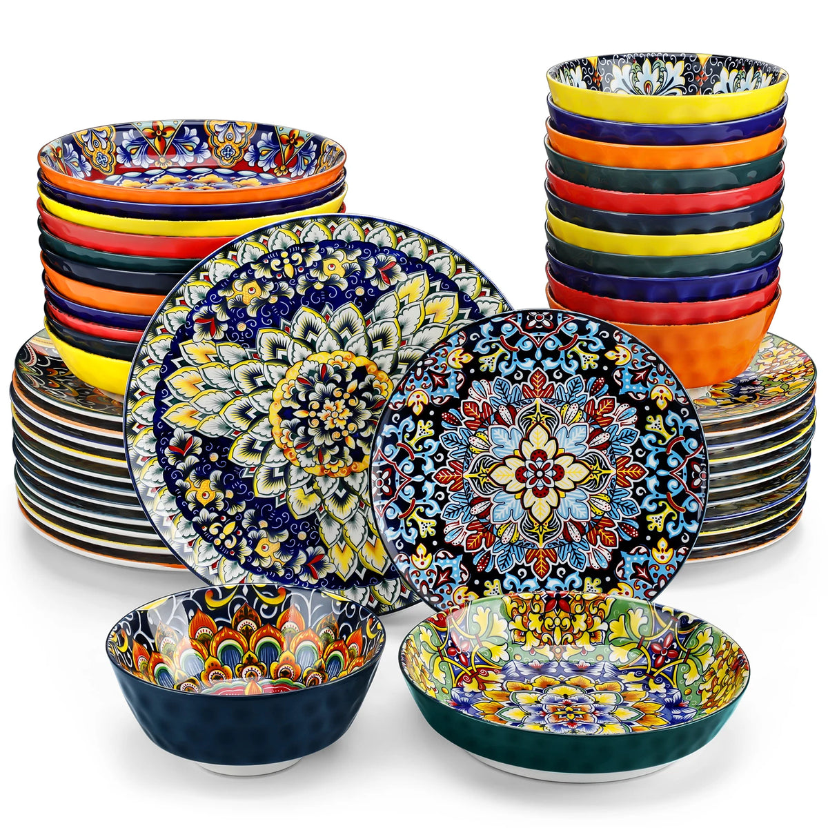 Malacasa Bohemian Ceramic Dinnerware Set For Six 12 To 24 Pieces Stoneware