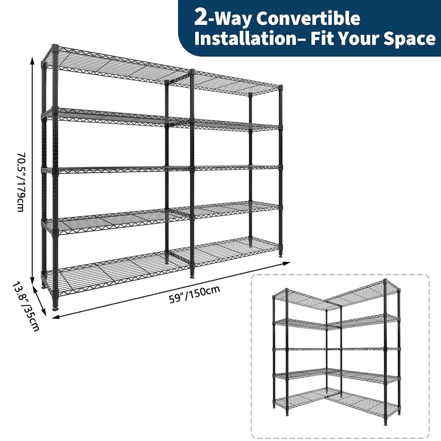 TWISTER.CK Heavy Duty 5-Tier Metal Shelving Unit for Kitchen Garage