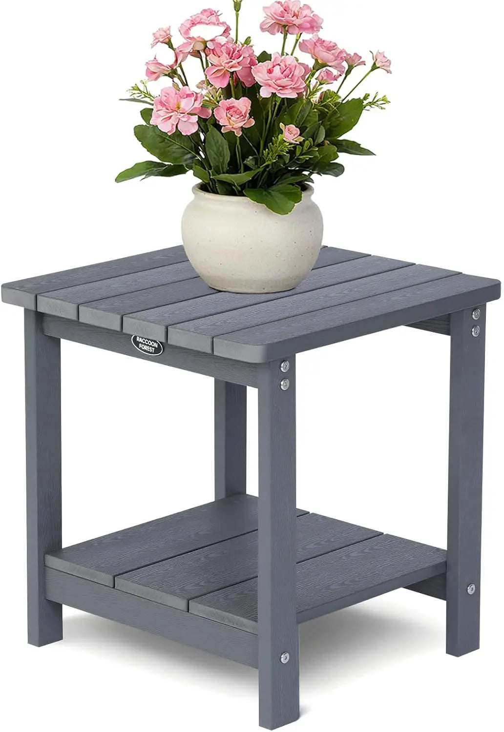 Outdoor Side Table, Adirondack Square Side Table, HDPS Patio Table With Wooden Textured, 2-Tier End Table Weather Resistant Outd
