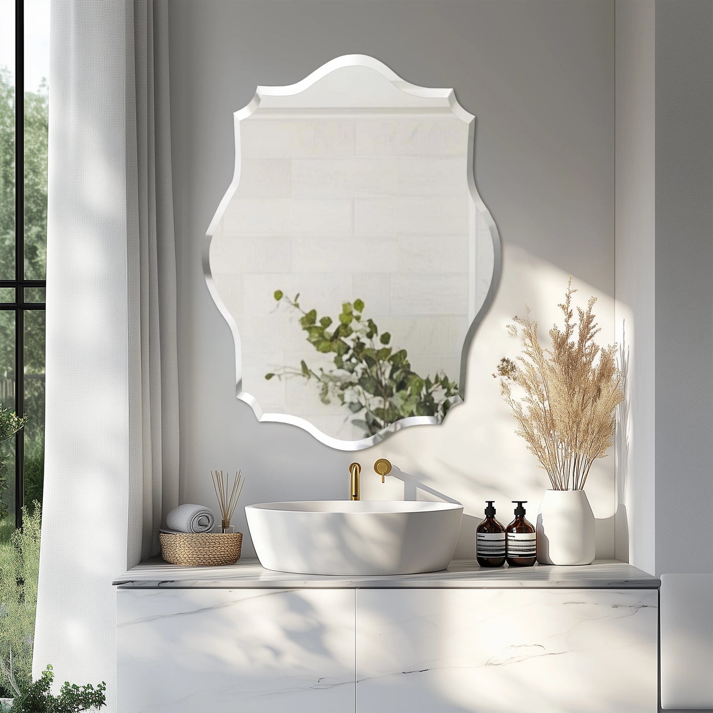 Wisfor Wall Mirror Scalloped Frameless Beveled Edge Polished