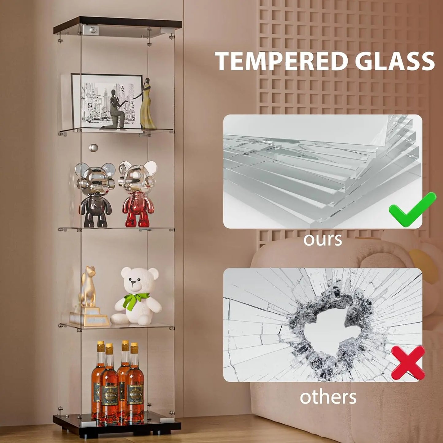 Glass Display Cabinet With Door And Lock 4 Shelf Curio