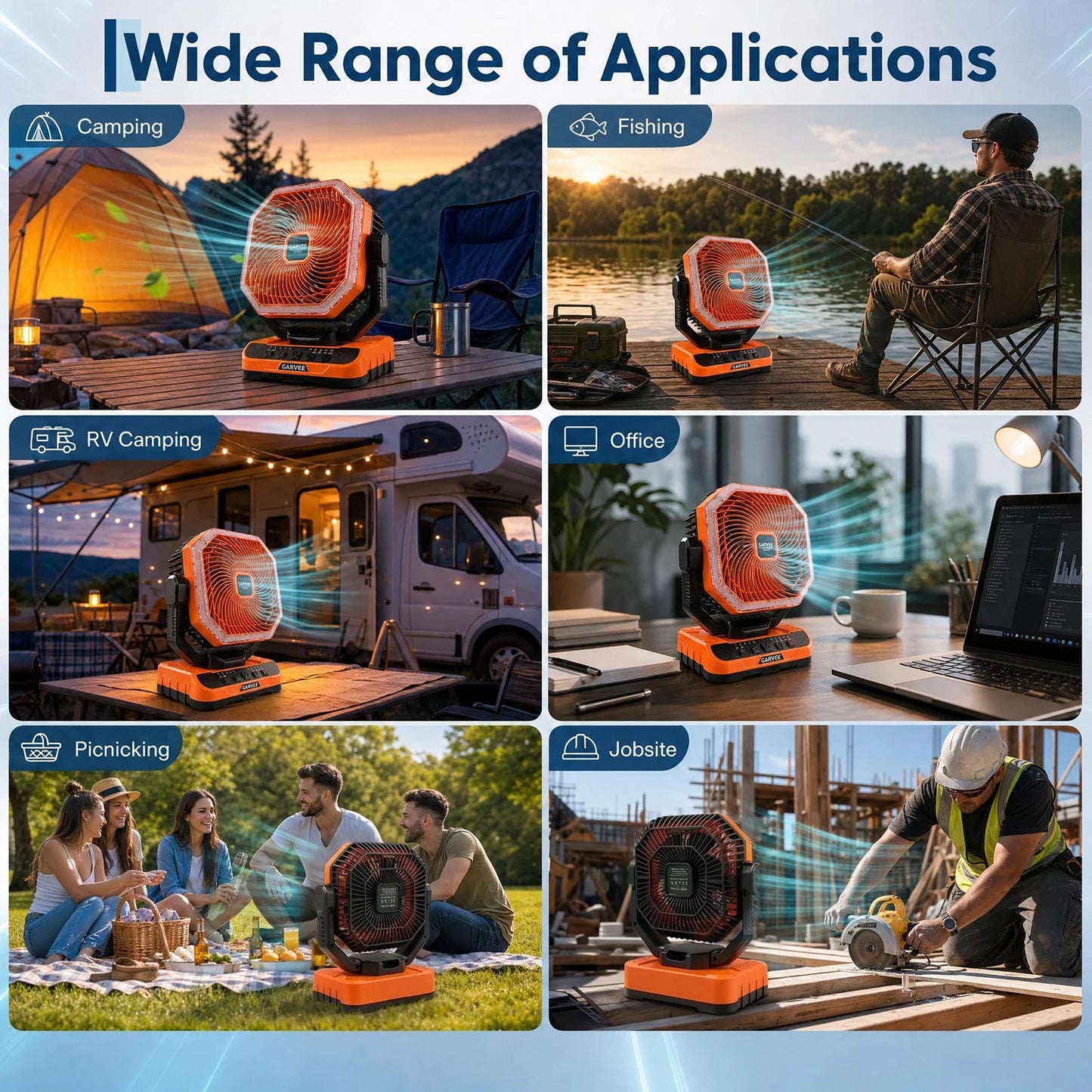 HiMISS Portable Camping Fan 40000mAh Rechargeable Battery LED Light