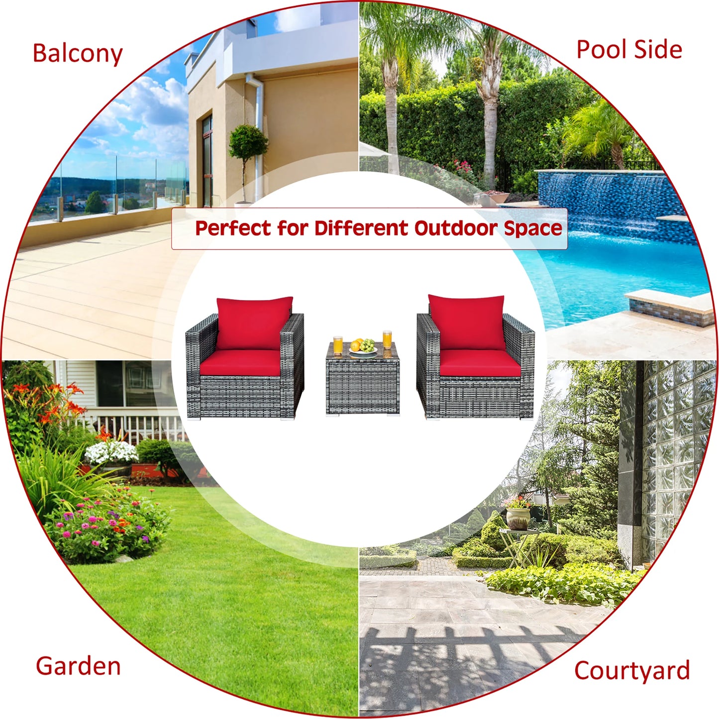 HOMASIS 3 Piece Patio Rattan Bistro Set Cushioned Seating