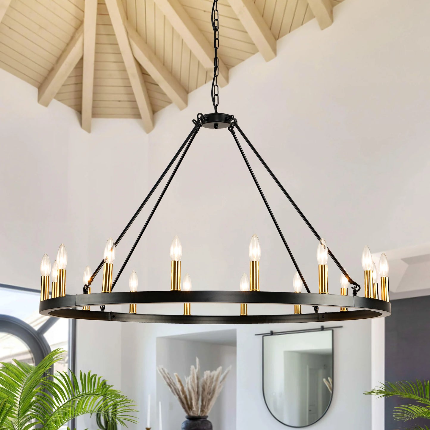 Wagon Wheel Chandelier 16 Light Living Room Modern Rustic Pendant