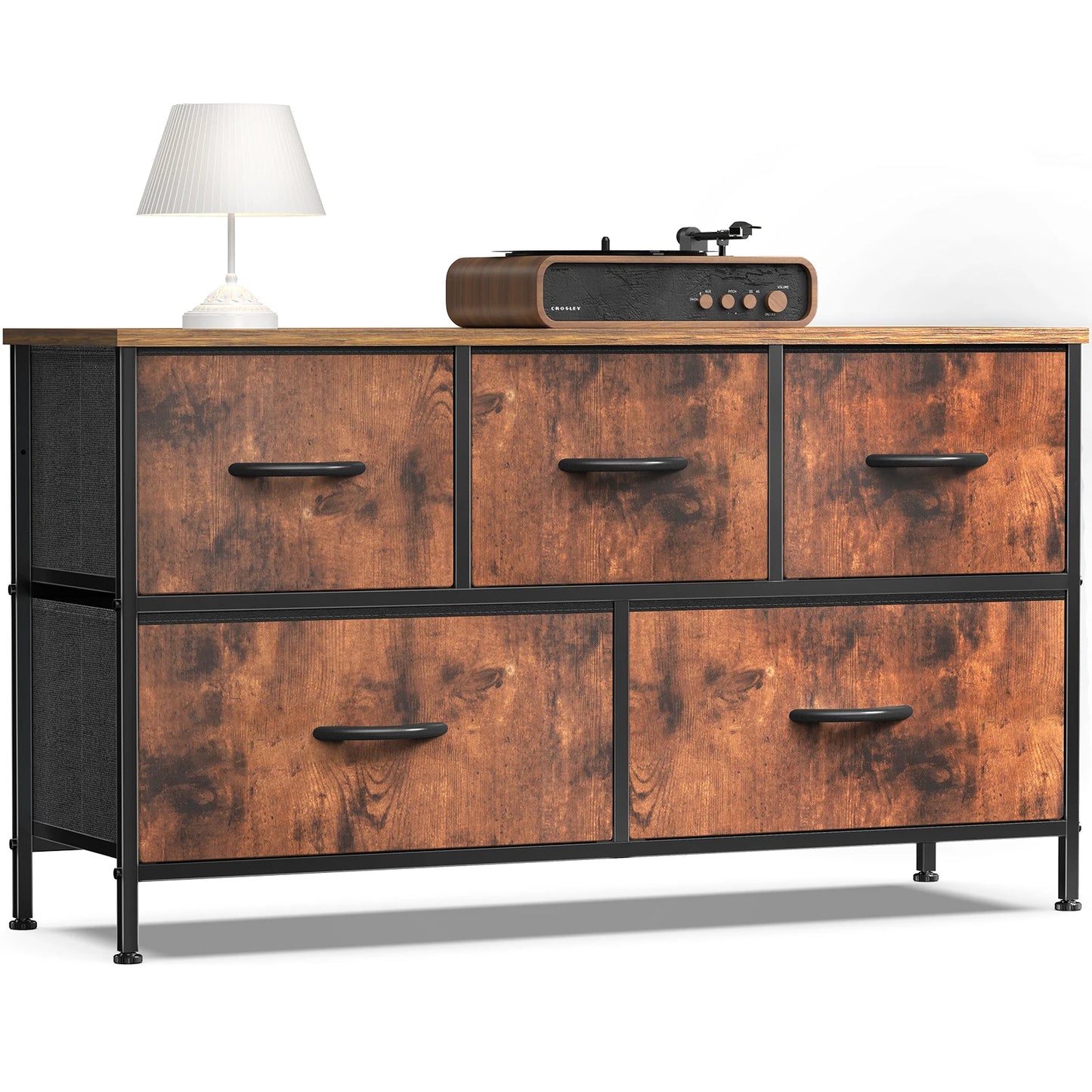 JHK Modern Living Room Display Cabinet With Fabric Drawers