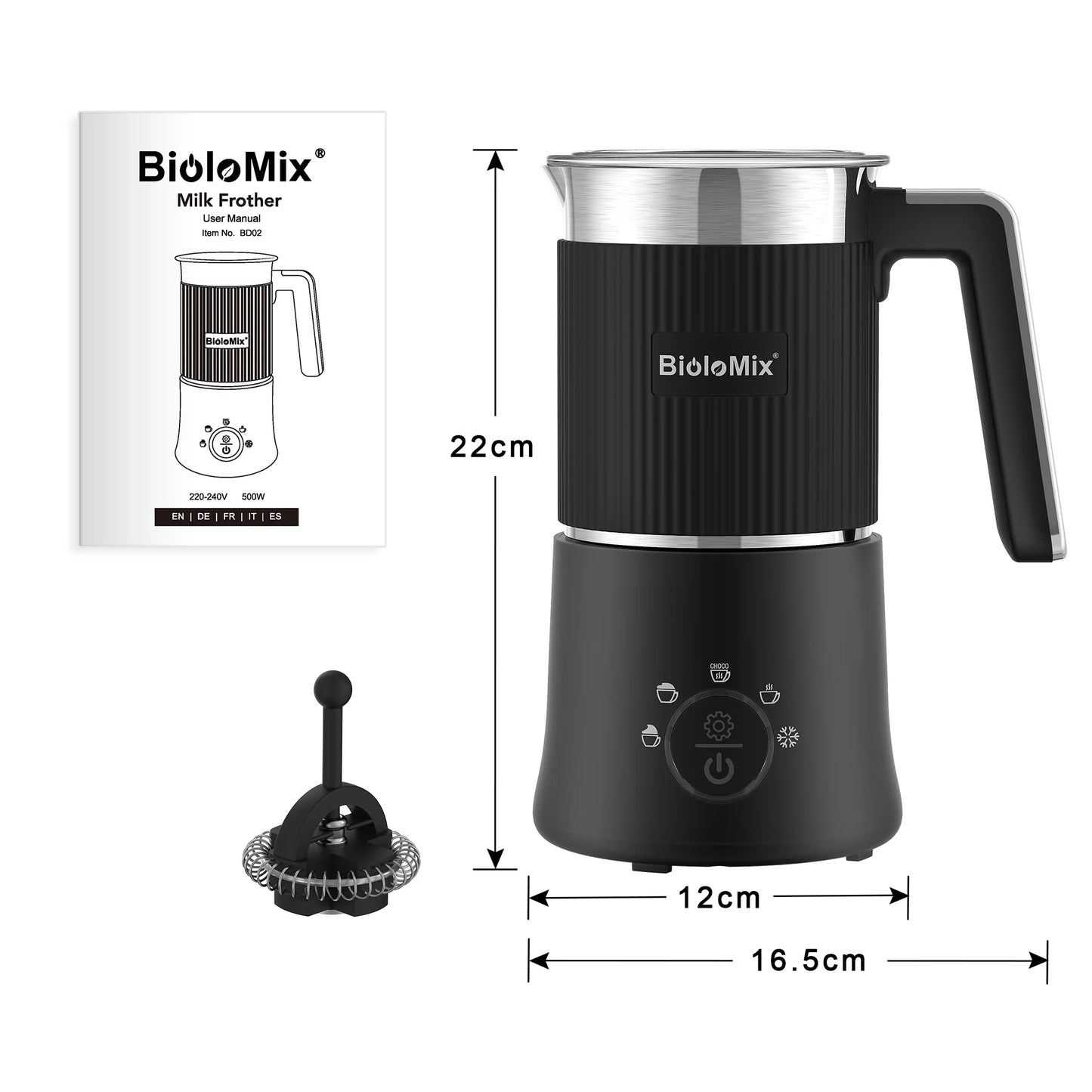 Biolomix 5-in-1 Detachable Milk Frother and Steamer