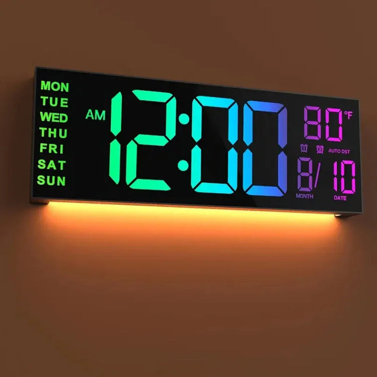 Digital Wall Clock With Remote, Timer, Alarm, LED Display, 8 RGB Colors