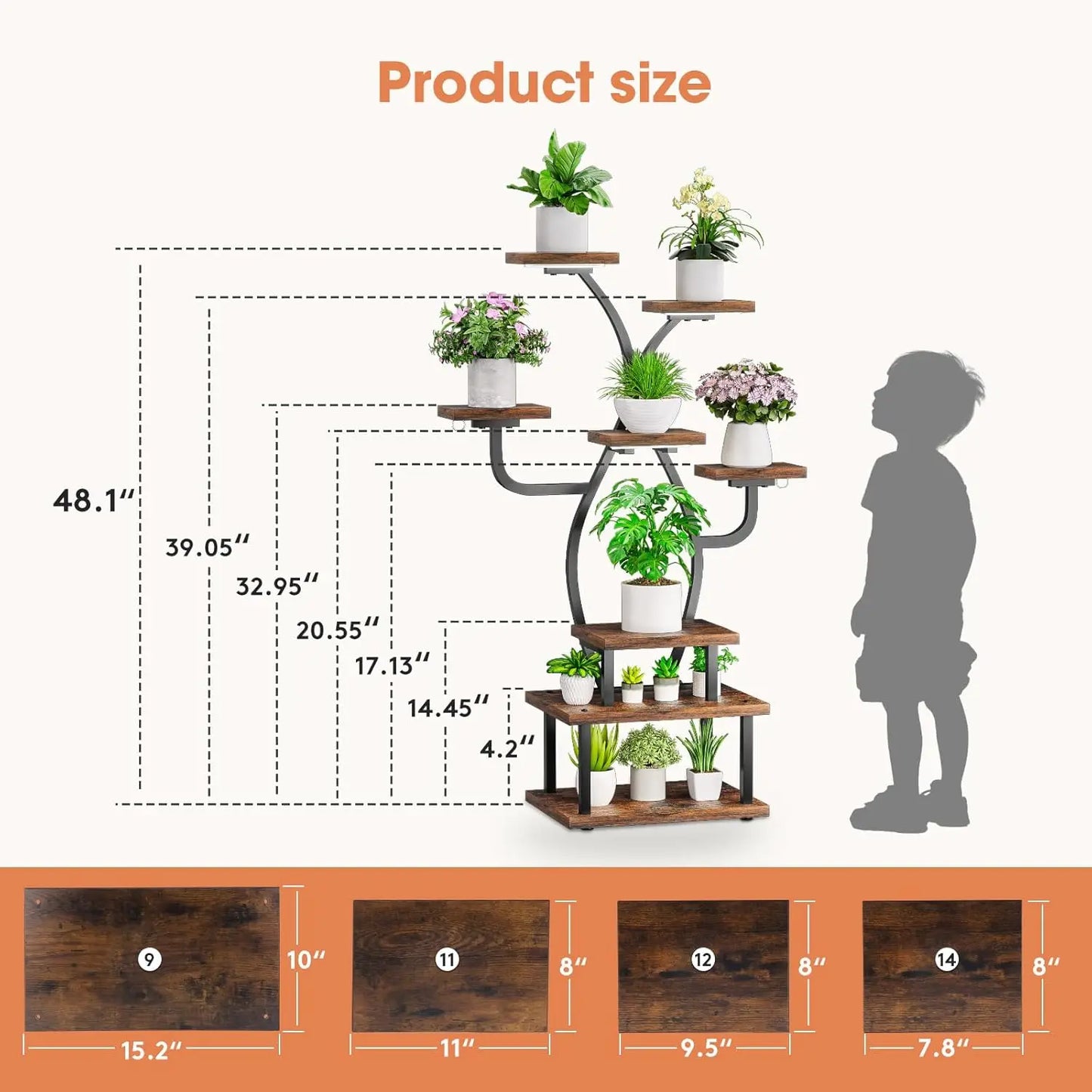 8-Tier Metal Plant Stand With Grow Light For Indoor Corner