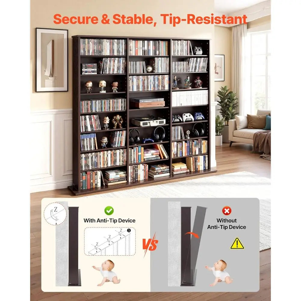 Wooden 8-Tier Media Storage Cabinet For CDs DVDs Books Games