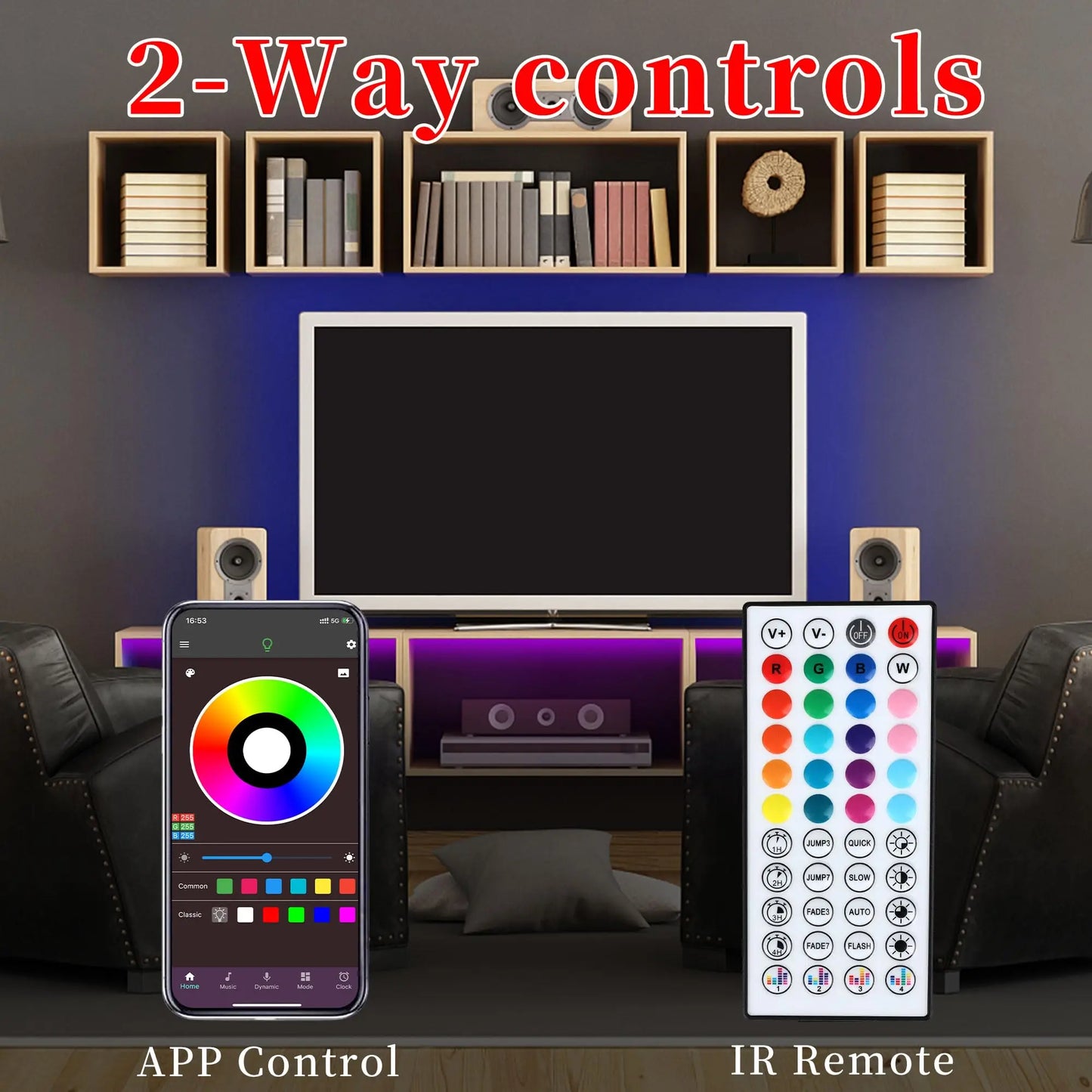RGB LED Strip Lights With Music Sync Remote And App