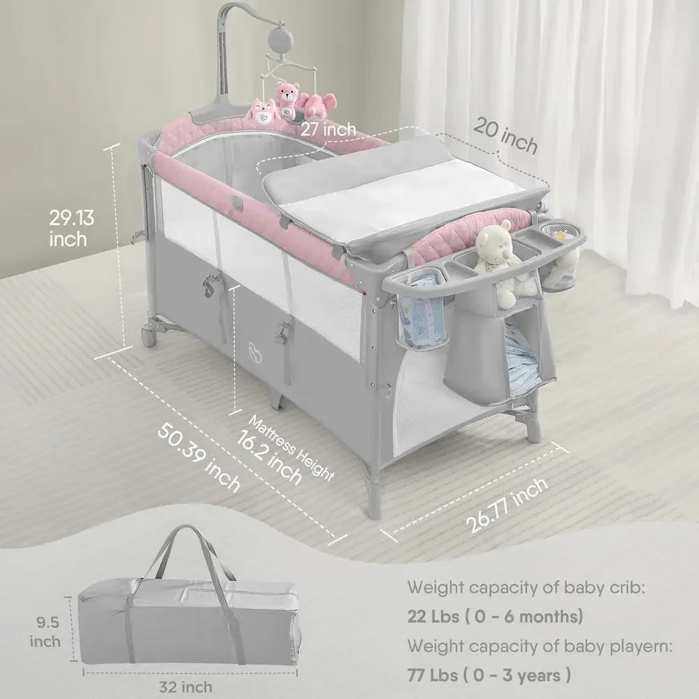 Portable Baby Playard With Crib Changing Station Sheet Music Mobile