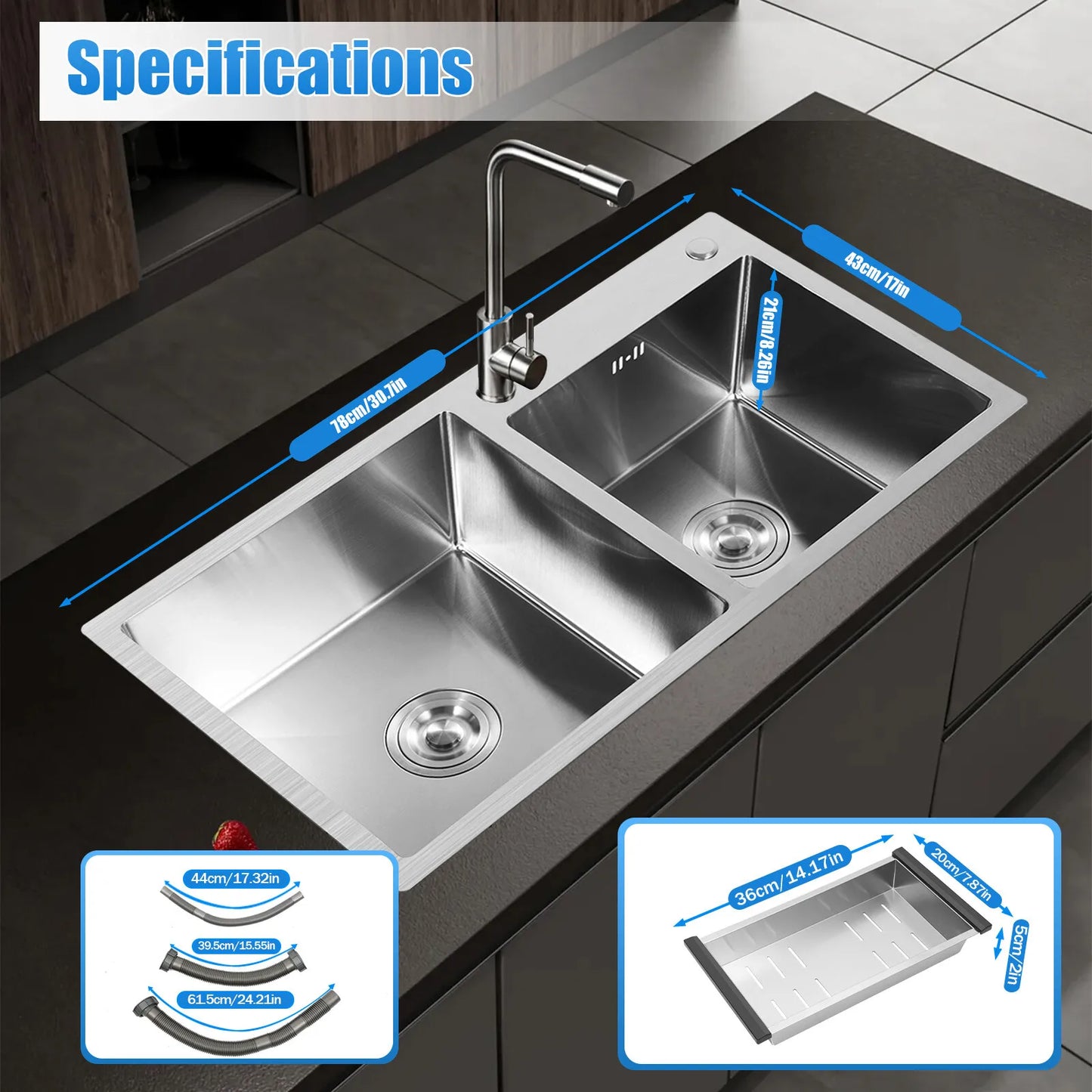 Stainless Steel Double Bowl Drop In Kitchen Sink With Noise Reduction Drainage