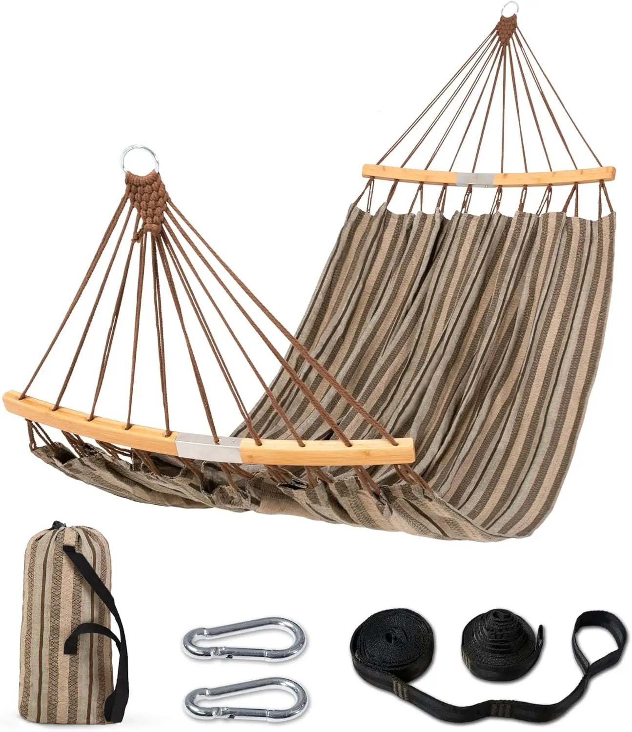 Double Hammock With Curved Spreader Bar Outdoor Portable Hammock Carrying Bag