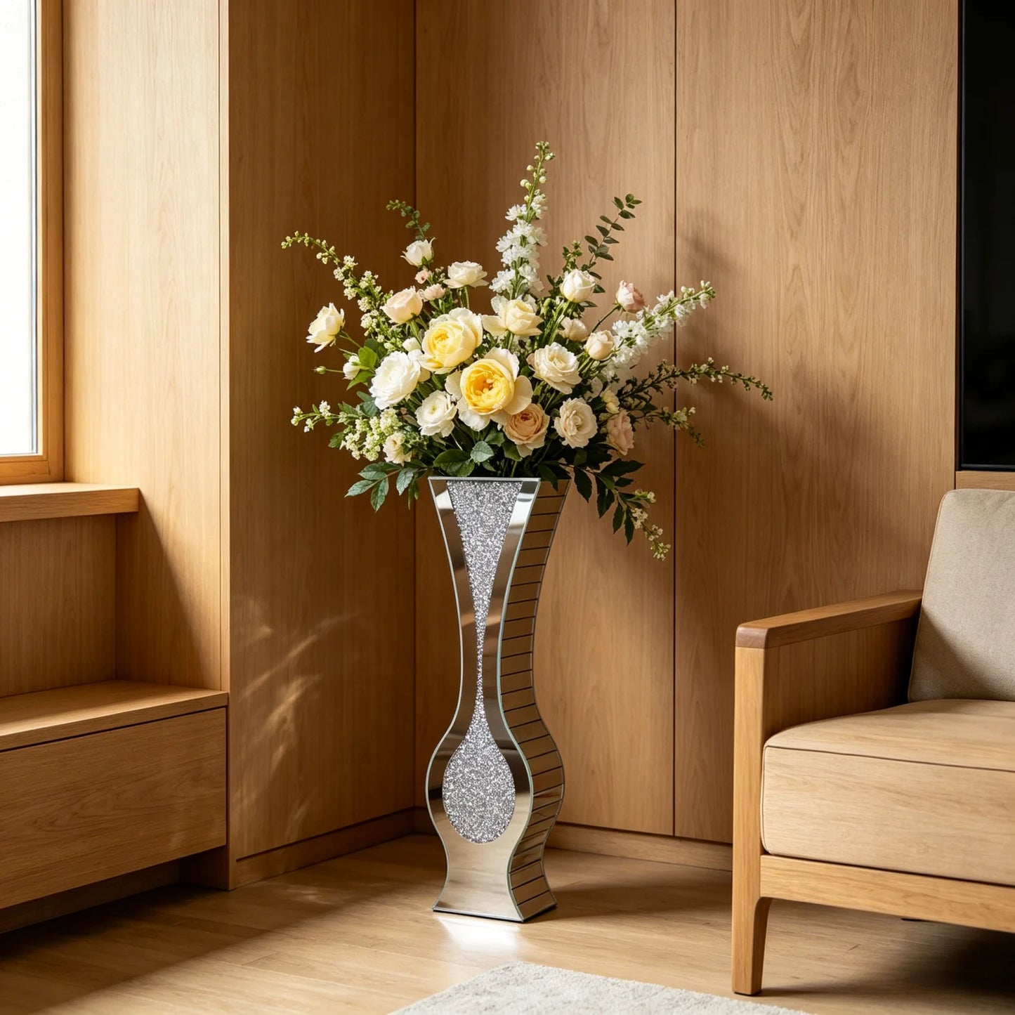 Floor Mirrored Vase Crushed Diamond Glass Tall Home Decor